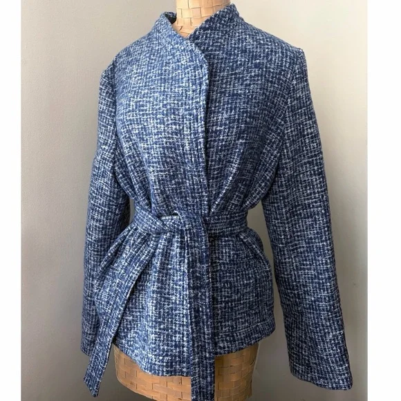 Banana Republic Blue Tweed Belted Blazer Size 10 - Picture 8 of 8